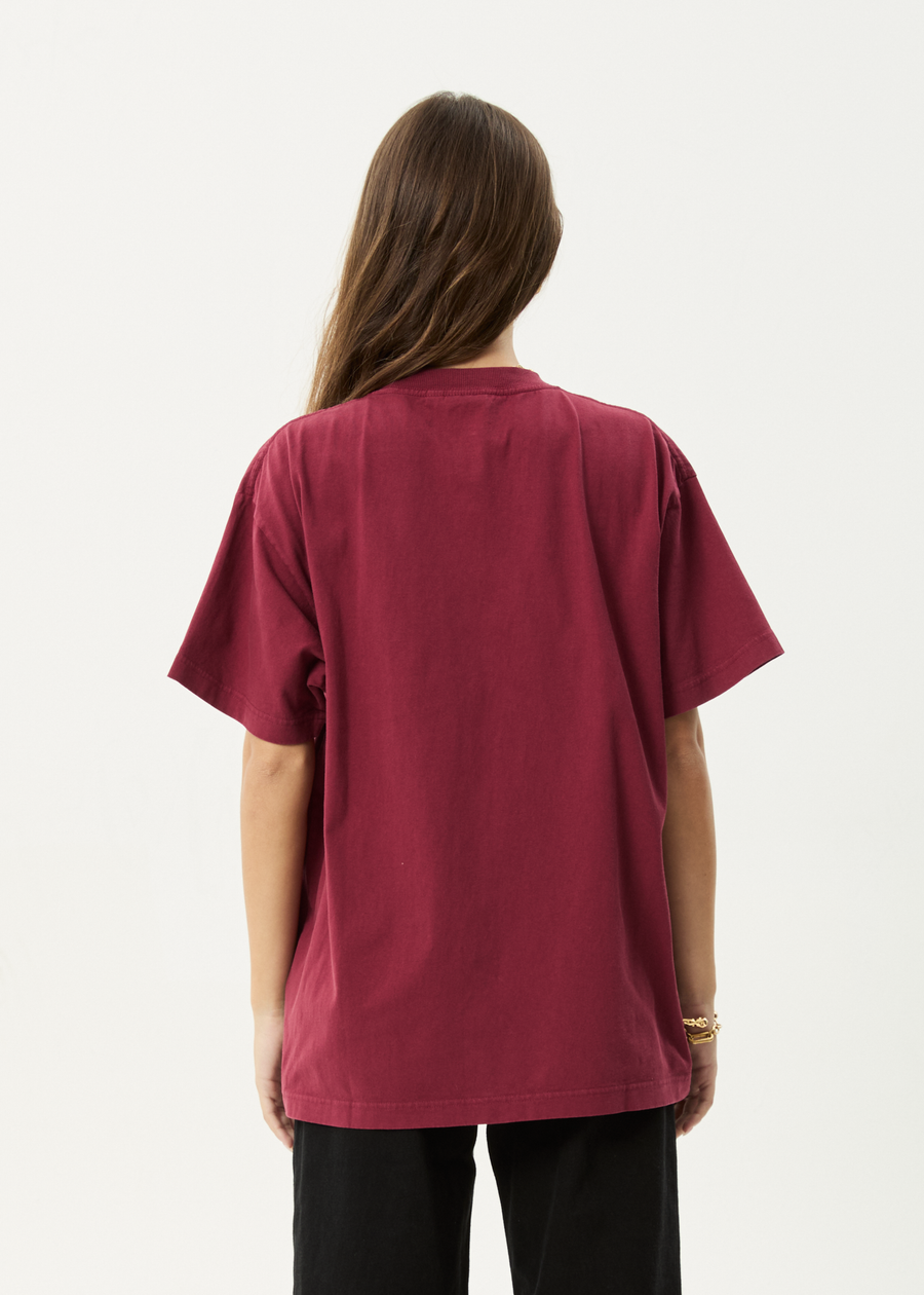 AFENDS Mens Genesis - Heavyweight Boxy Tee - Washed Burgundy