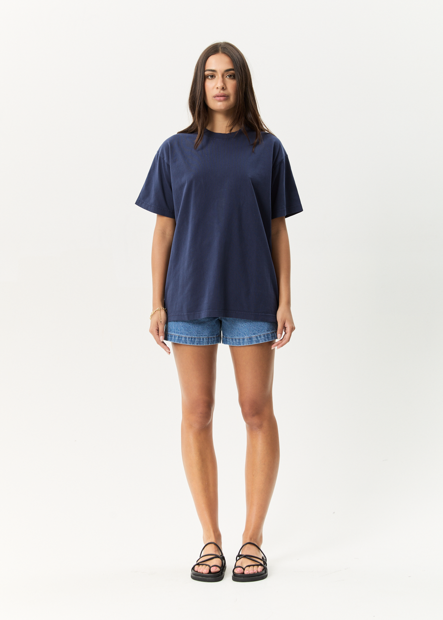 AFENDS Mens Genesis - Heavyweight Boxy Tee - Washed Deep Sea