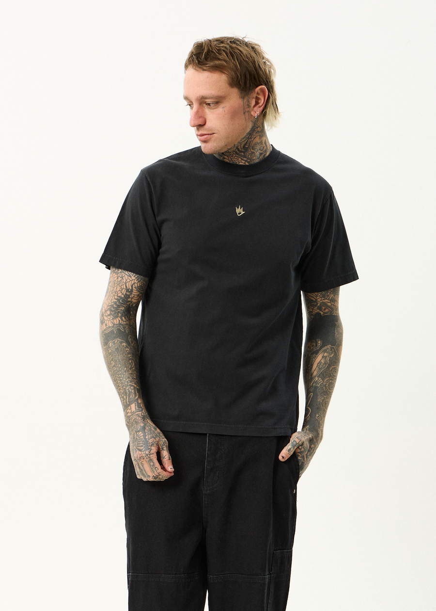 AFENDS Mens Flame - Retro Tee - Stone Black