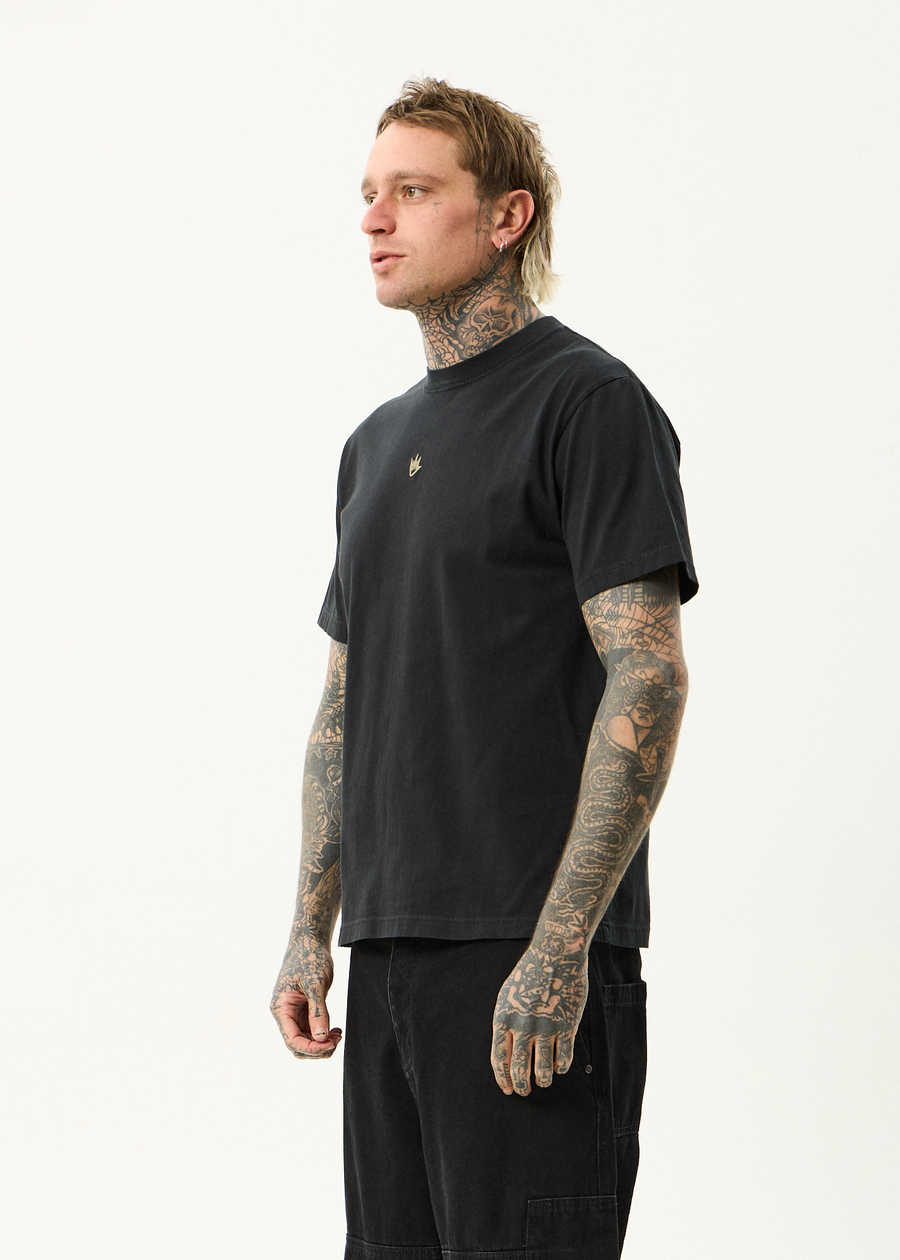 AFENDS Mens Flame - Retro Tee - Stone Black