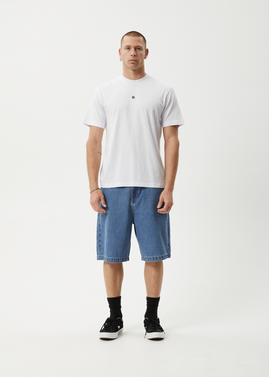 AFENDS Mens Flame - Retro Tee - White / Blue