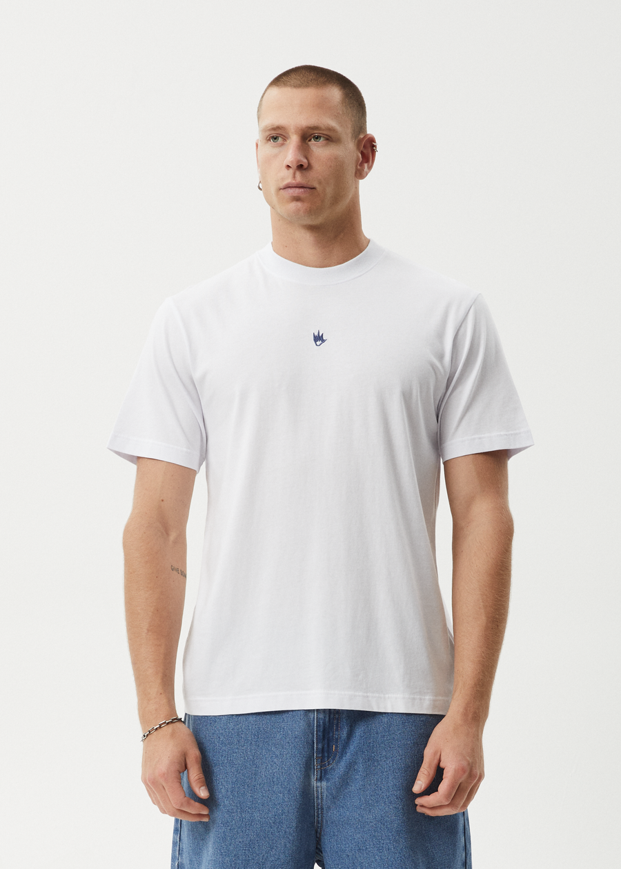 AFENDS Mens Flame - Retro Tee - White / Blue