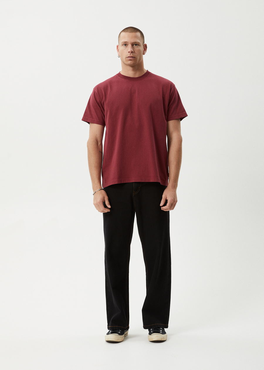 AFENDS Mens Genesis - Heavyweight Boxy Tee - Washed Burgundy