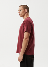 AFENDS Mens Genesis - Heavyweight Boxy Tee - Washed Burgundy - Afends mens genesis   heavyweight boxy tee   washed burgundy