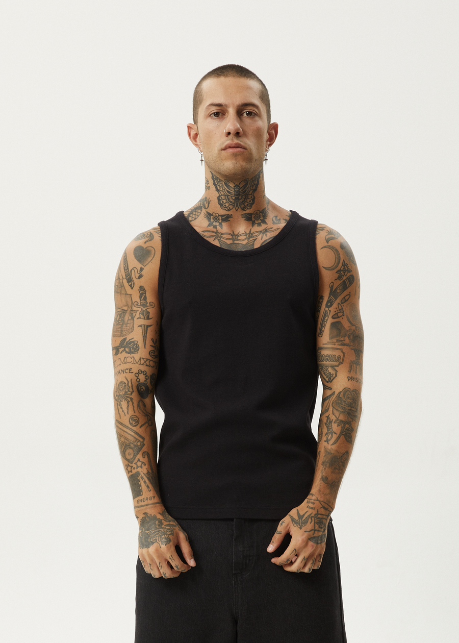 AFENDS Mens Paramount - Rib Singlet - Black