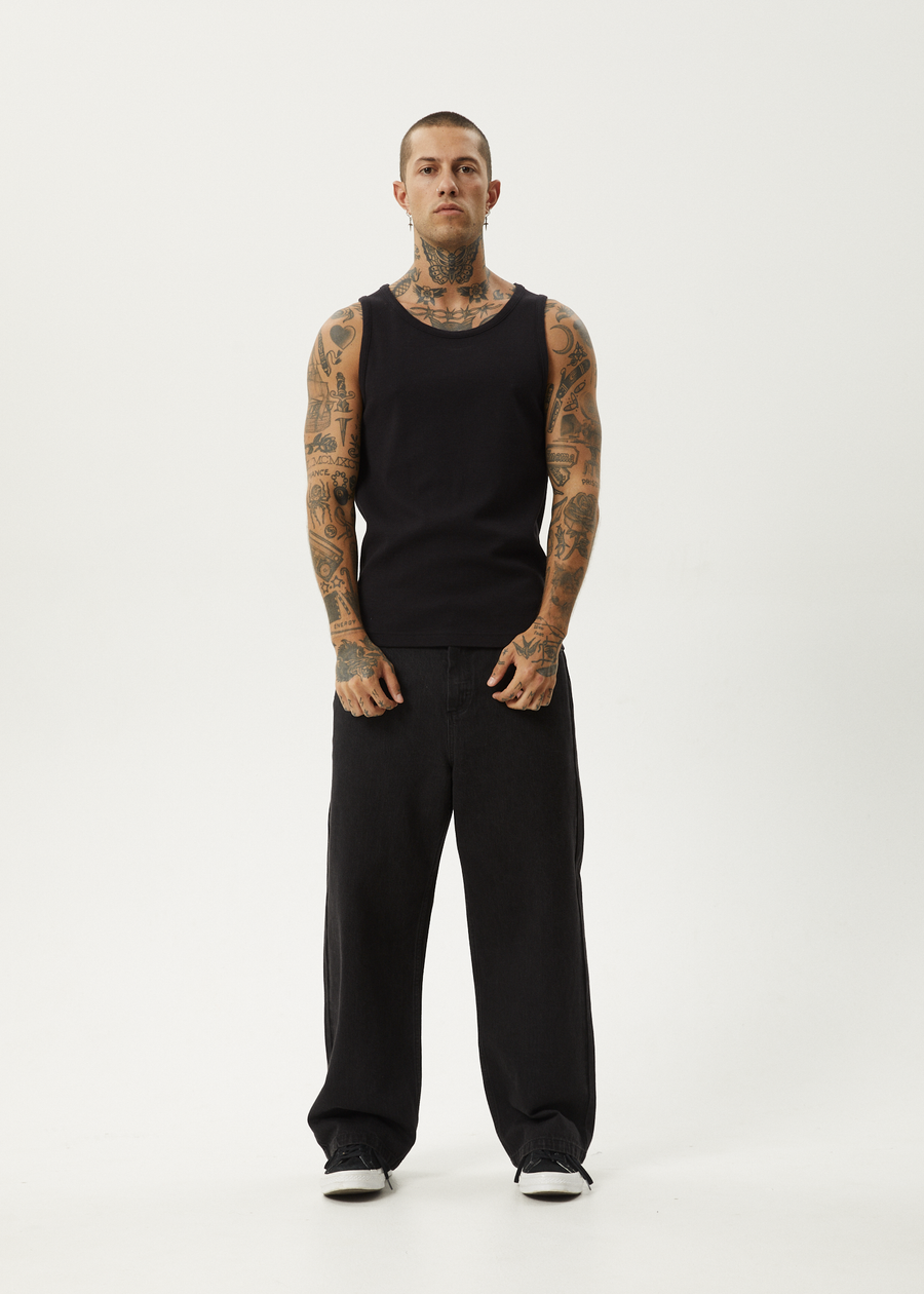 AFENDS Mens Paramount - Rib Singlet - Black
