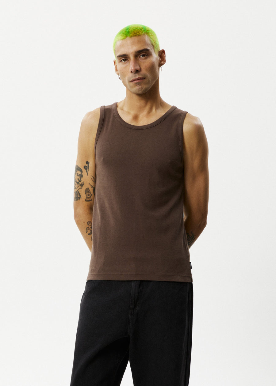 AFENDS Mens Paramount - Rib Singlet - Coffee