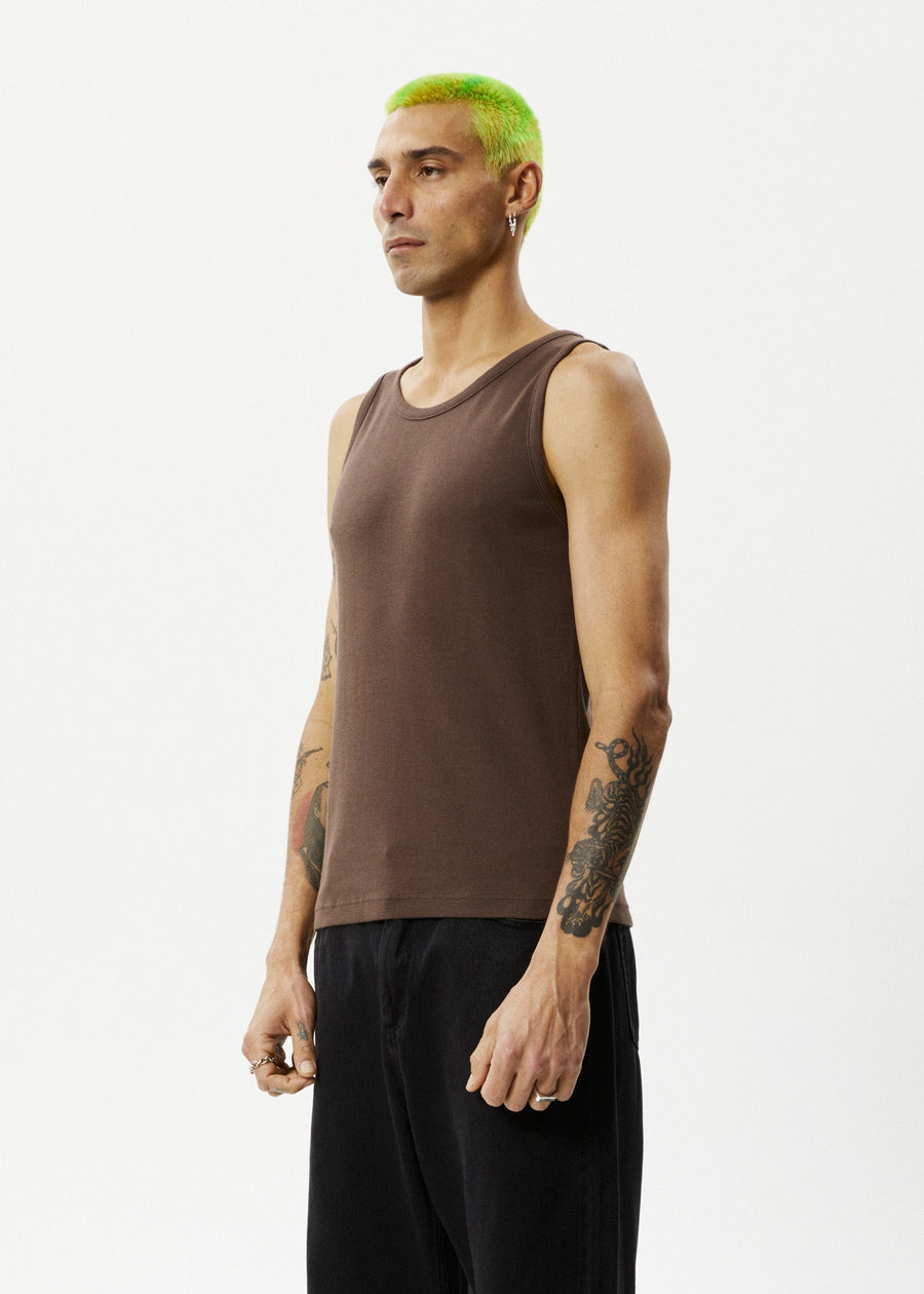 AFENDS Mens Paramount - Rib Singlet - Coffee