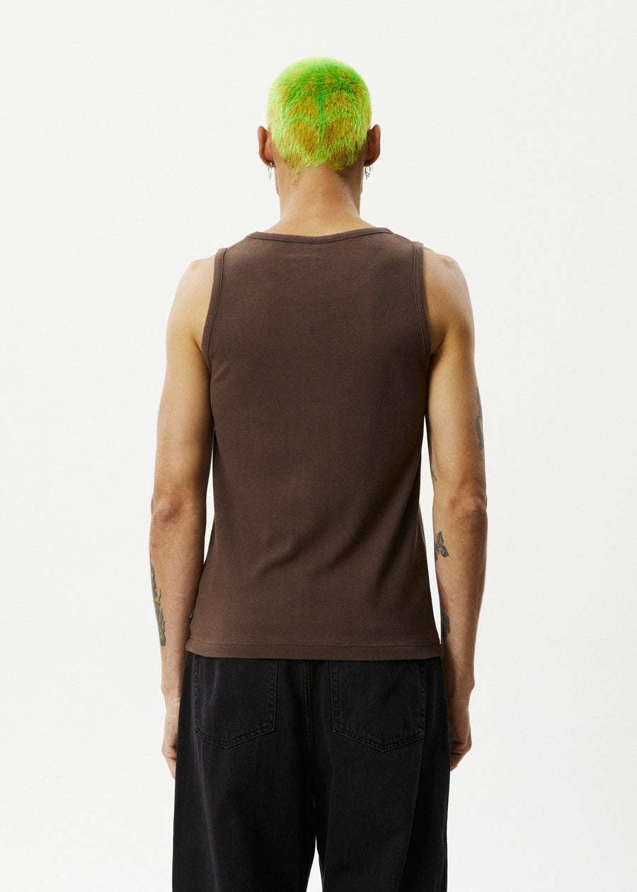 AFENDS Mens Paramount - Rib Singlet - Coffee