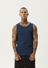AFENDS Mens Paramount - Rib Singlet - Navy - Afends mens paramount   rib singlet   navy