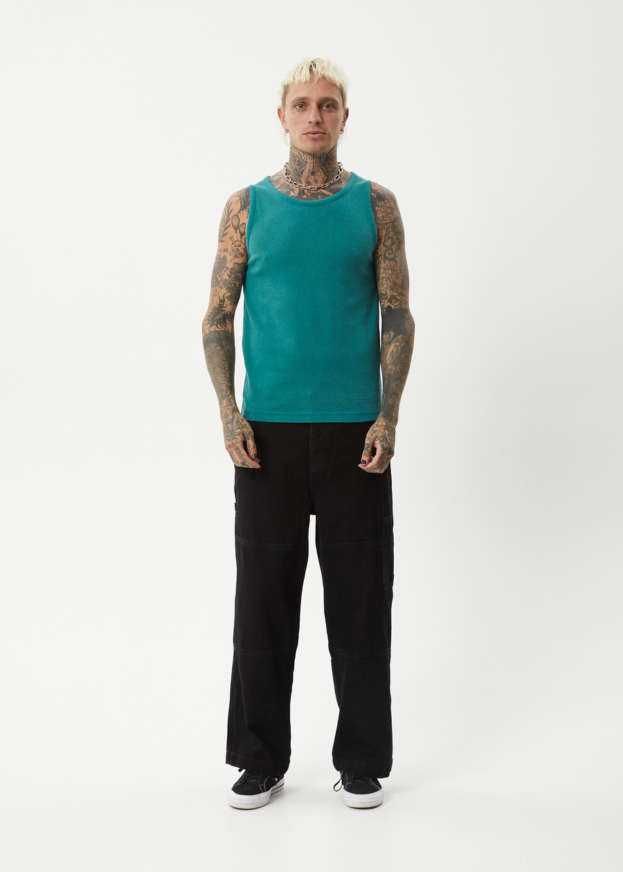 AFENDS Mens Paramount - Rib Singlet - Washed Pine