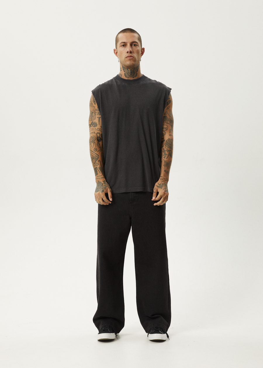 AFENDS Mens Vacation - Sleeveless Tee - Stone Black