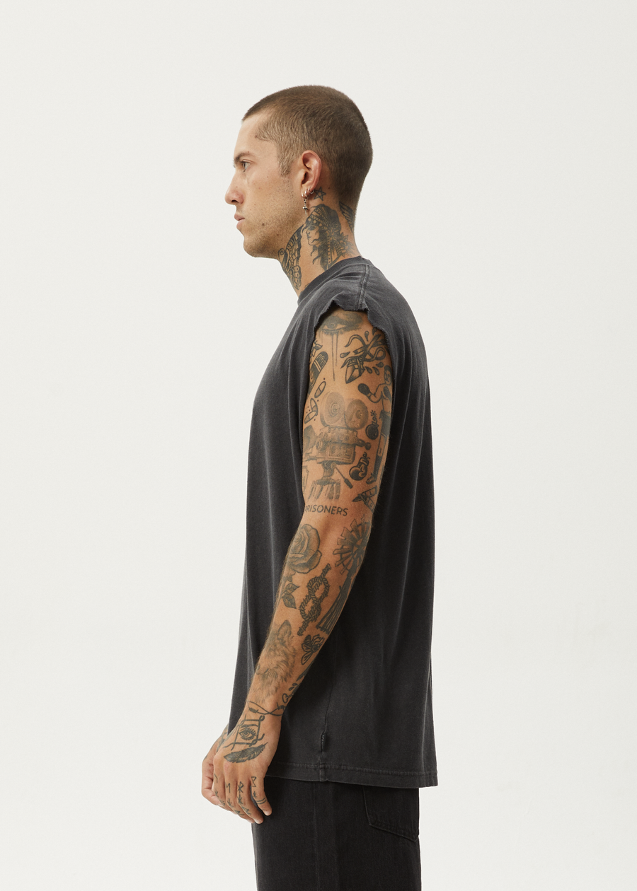 AFENDS Mens Vacation - Sleeveless Tee - Stone Black