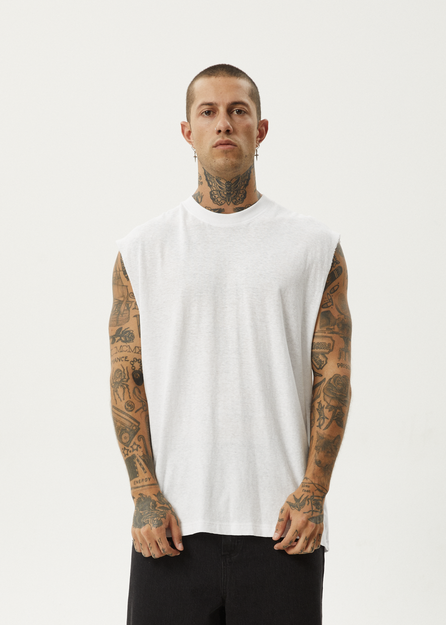 AFENDS Mens Vacation - Sleeveless Tee - White