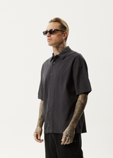 AFENDS Mens Intergalactic - Short Sleeve Shirt - Black Stripe - Afends mens intergalactic   short sleeve shirt   black stripe 