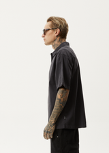 AFENDS Mens Intergalactic - Short Sleeve Shirt - Black Stripe - Afends mens intergalactic   short sleeve shirt   black stripe 