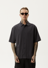 AFENDS Mens Intergalactic - Short Sleeve Shirt - Black Stripe - Afends mens intergalactic   short sleeve shirt   black stripe 