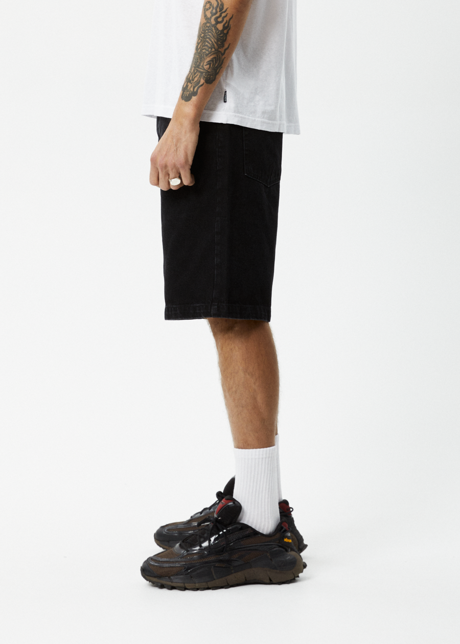 AFENDS Mens Lil C - Denim Baggy Short 22" - Washed Black
