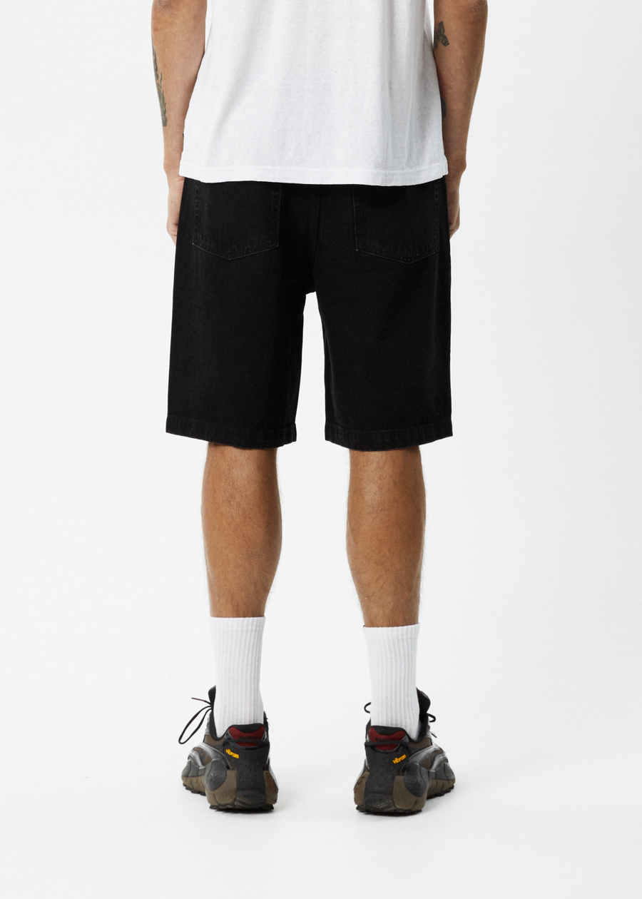 AFENDS Mens Lil C - Denim Baggy Short 22" - Washed Black