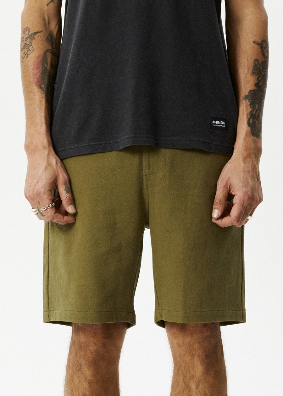 AFENDS Mens Ninety Twos - Fixed Waist Short 19" - Military