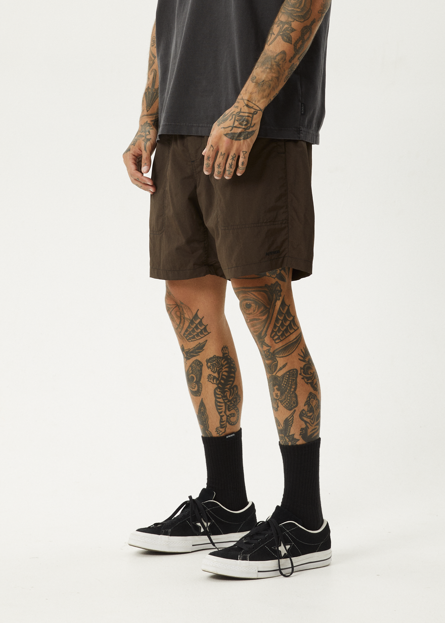 AFENDS Mens Baywatch - Swim Short 18" - Coffee