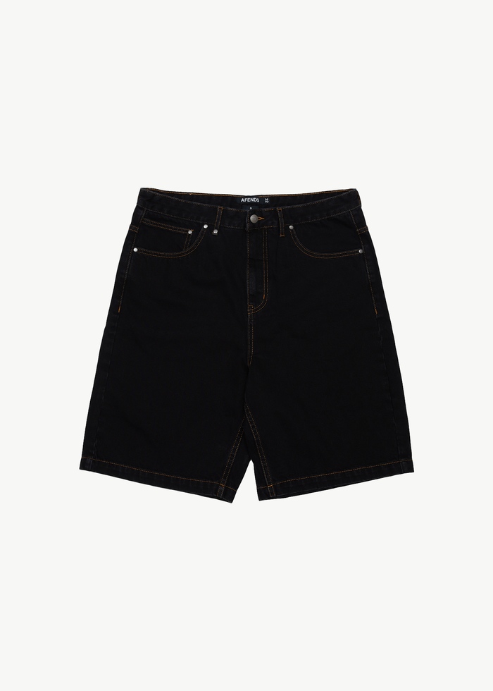 AFENDS Mens Lil C - Denim Baggy Short 22" - Washed Black