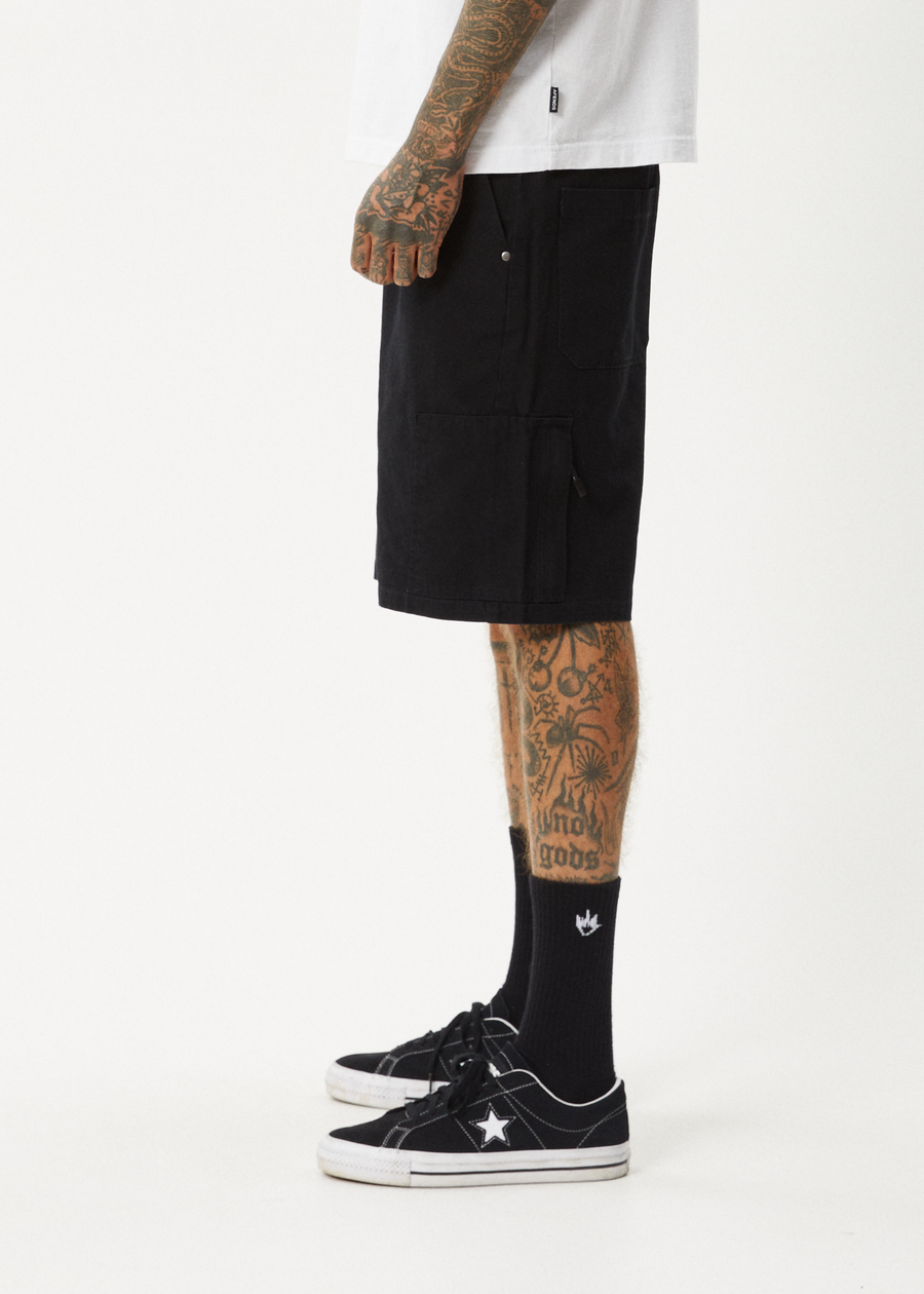 AFENDS Mens Harper - Canvas Workwear Short 22" - Black