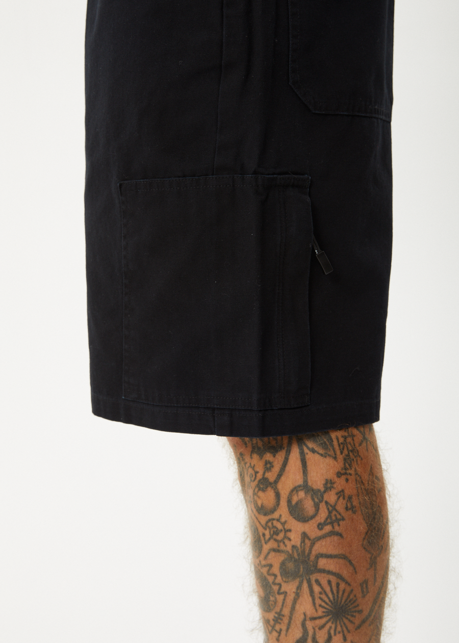 AFENDS Mens Harper - Canvas Workwear Short 22" - Black