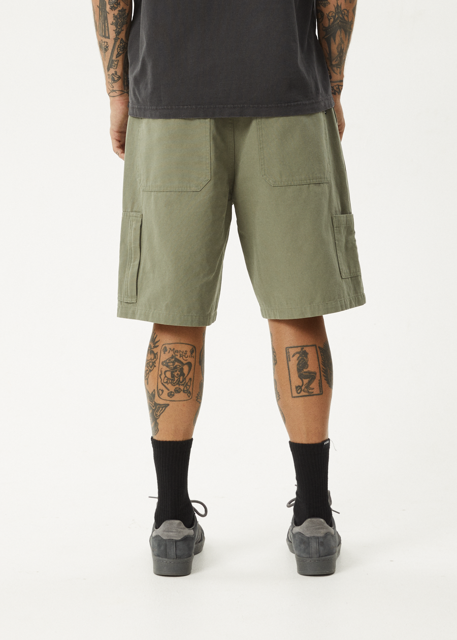 AFENDS Mens Harper - Canvas Workwear Short 22" - Olive
