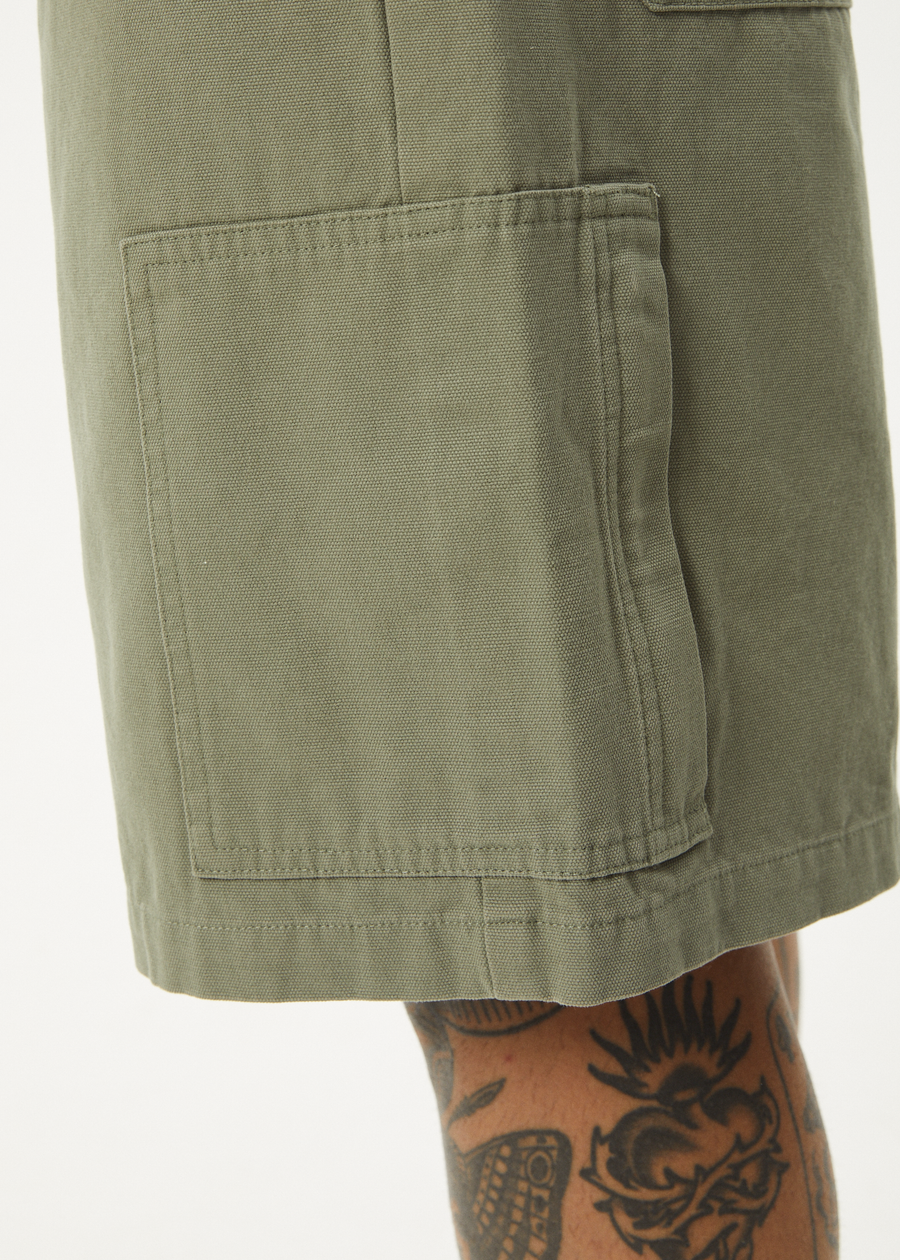 AFENDS Mens Harper - Canvas Workwear Short 22" - Olive