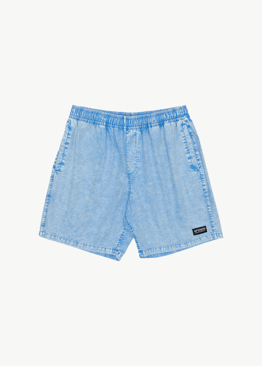 AFENDS Mens The Dopamine - Organic Swim Short 18" - Blue Acid Wash