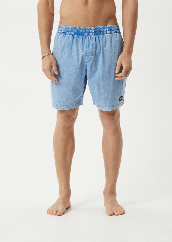 AFENDS Mens The Dopamine - Organic Swim Short 18" - Blue Acid Wash