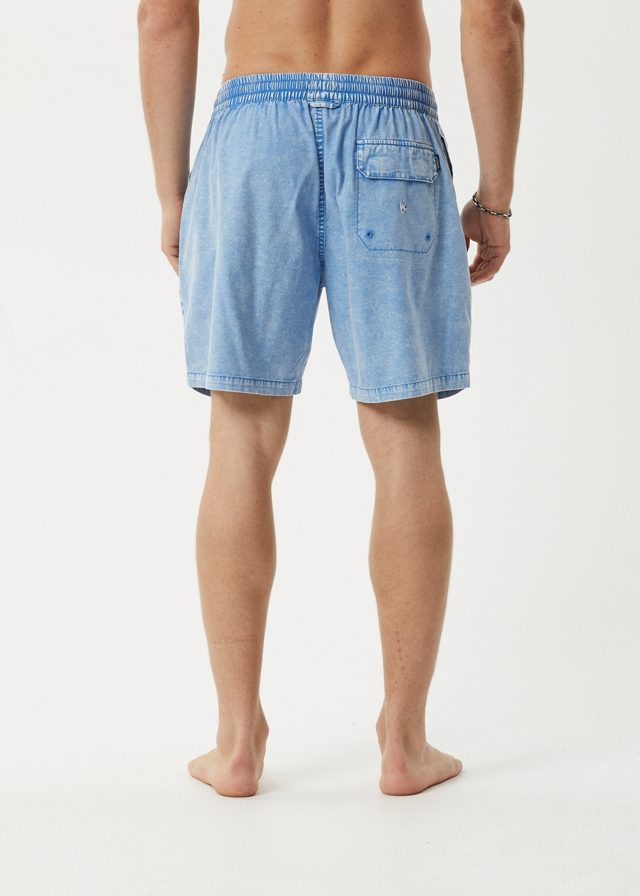 AFENDS Mens The Dopamine - Organic Swim Short 18" - Blue Acid Wash