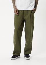 AFENDS Mens Ninety Eights - Baggy Elastic Waist Pant - Military - Afends mens ninety eights   baggy elastic waist pant   military