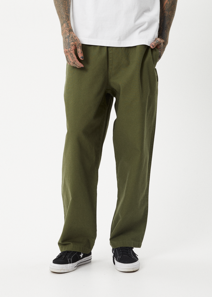 AFENDS Mens Ninety Eights - Baggy Elastic Waist Pant - Military