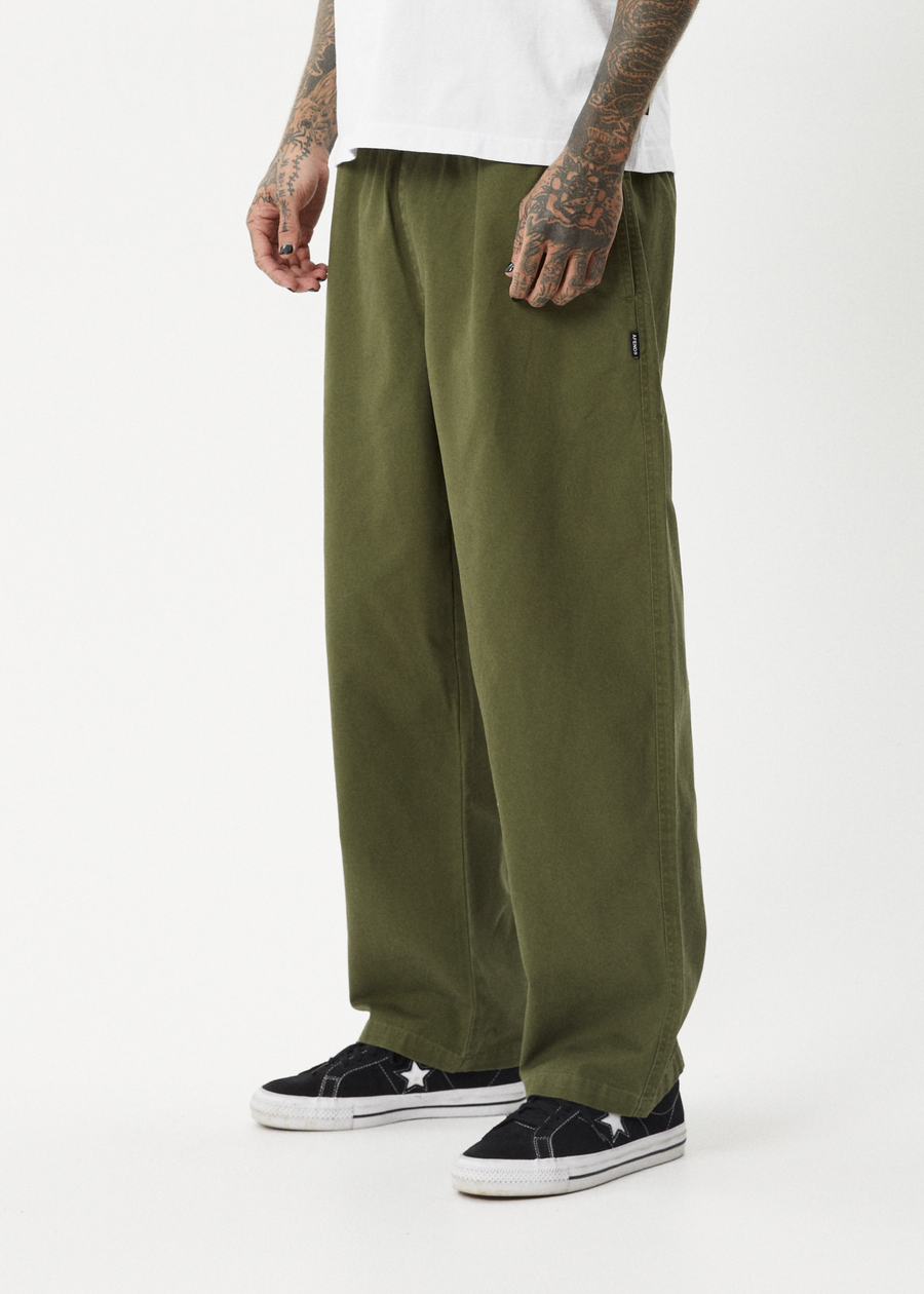 AFENDS Mens Ninety Eights - Baggy Elastic Waist Pant - Military