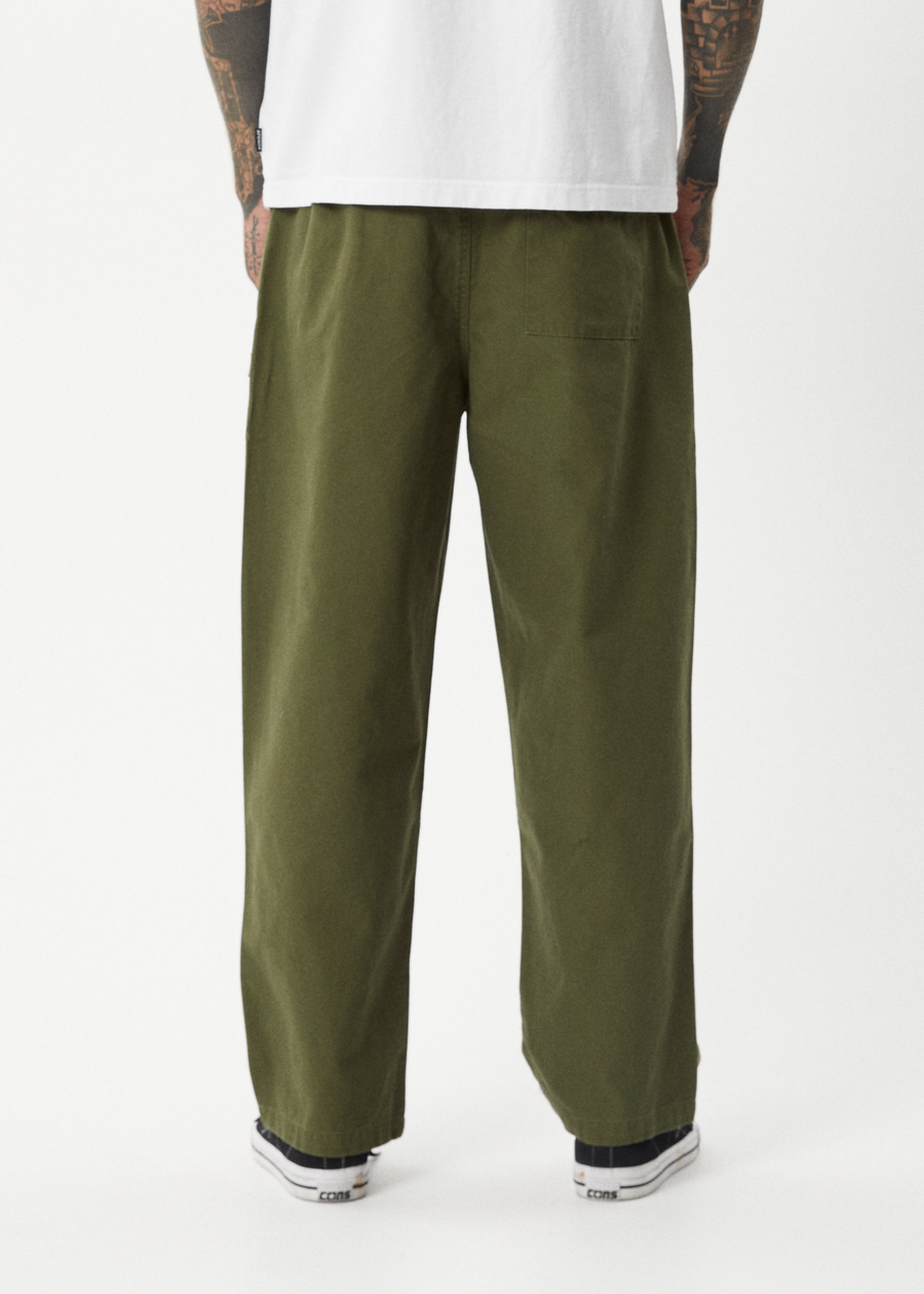 AFENDS Mens Ninety Eights - Baggy Elastic Waist Pant - Military