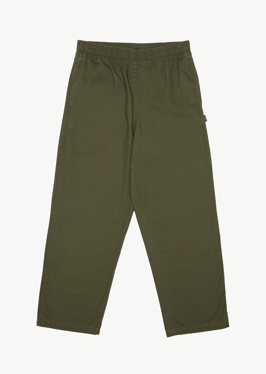 AFENDS Mens Ninety Eights - Baggy Elastic Waist Pant - Military