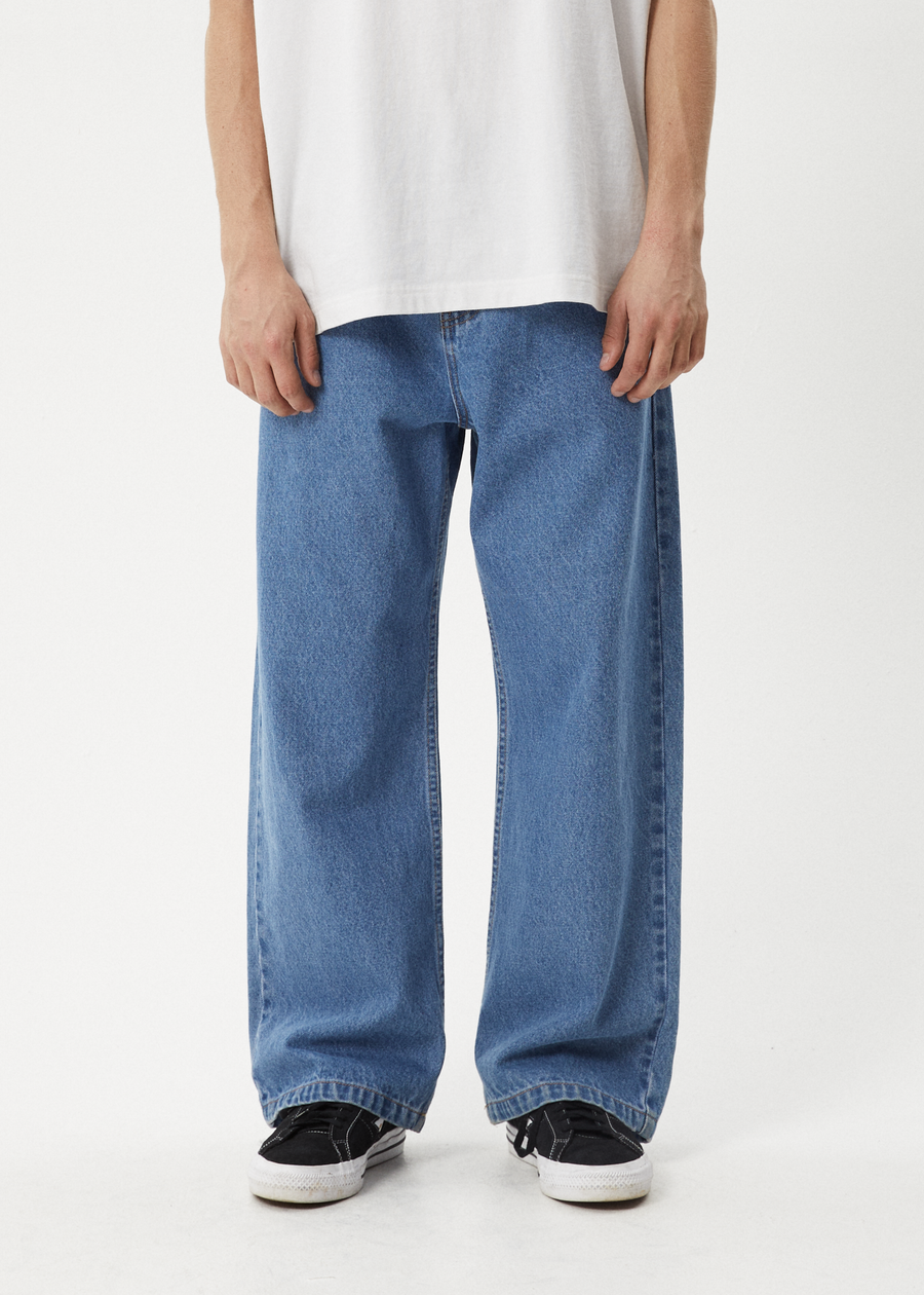AFENDS Mens Pablo - Denim Baggy Jean - Worn Blue