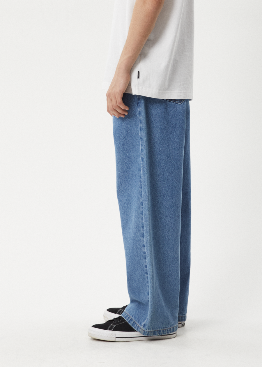 AFENDS Mens Pablo - Denim Baggy Jean - Worn Blue