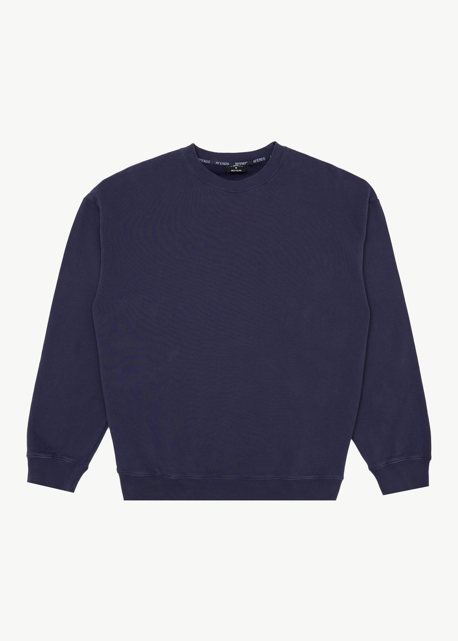 AFENDS Mens Genesis - Crew Neck Jumper - Washed Deep Sea