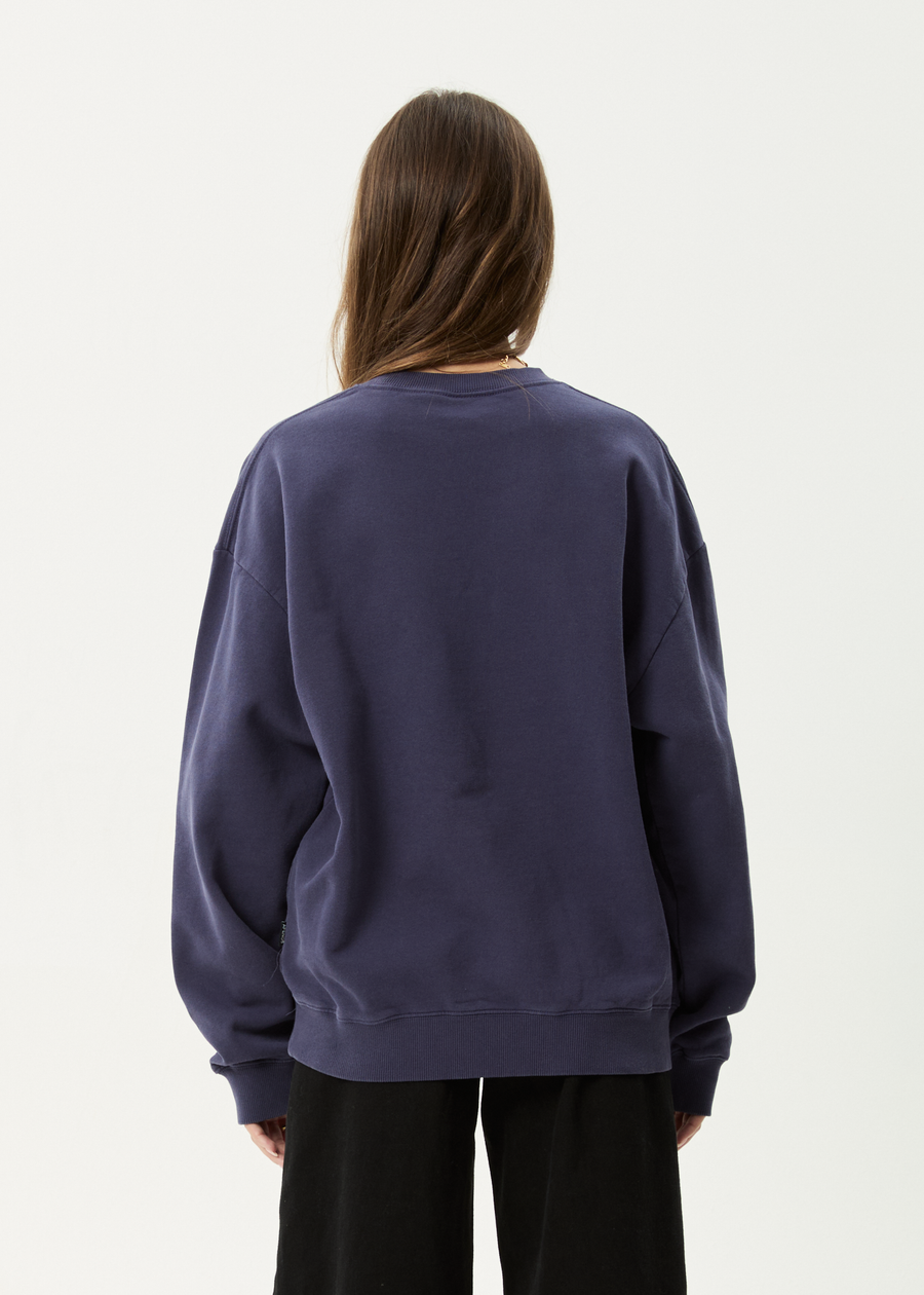 AFENDS Mens Genesis - Crew Neck Jumper - Washed Deep Sea