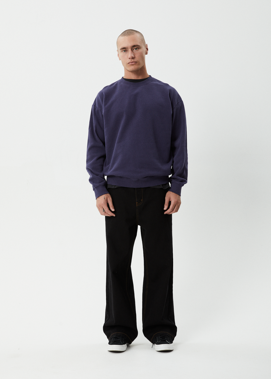 AFENDS Mens Genesis - Crew Neck Jumper - Washed Deep Sea
