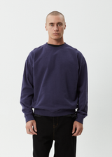 AFENDS Mens Genesis - Crew Neck Jumper - Washed Deep Sea - Afends mens genesis   crew neck jumper   washed deep sea