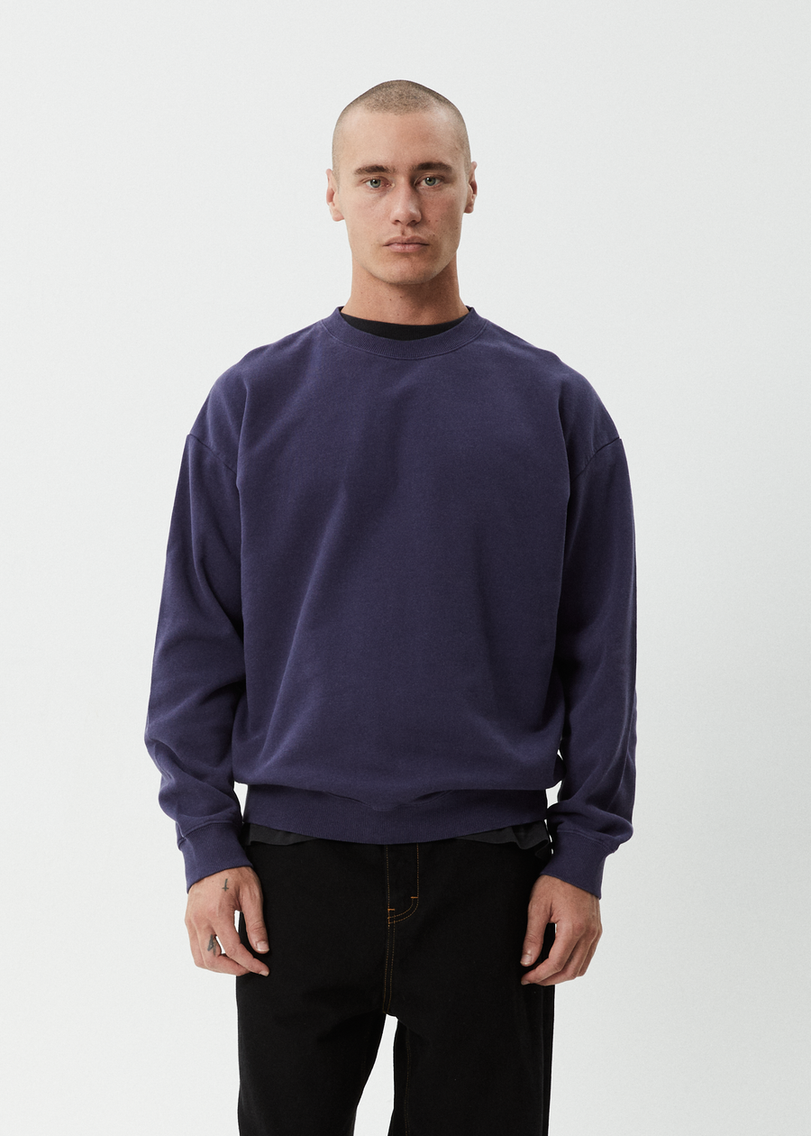 AFENDS Mens Genesis - Crew Neck Jumper - Washed Deep Sea