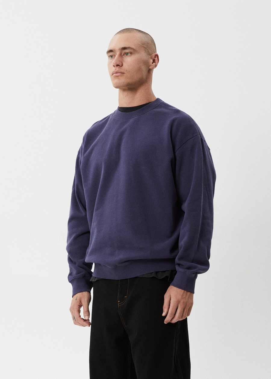 AFENDS Mens Genesis - Crew Neck Jumper - Washed Deep Sea