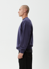 AFENDS Mens Genesis - Crew Neck Jumper - Washed Deep Sea - Afends mens genesis   crew neck jumper   washed deep sea