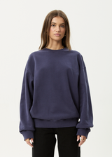 AFENDS Mens Genesis - Crew Neck Jumper - Washed Deep Sea - Afends mens genesis   crew neck jumper   washed deep sea