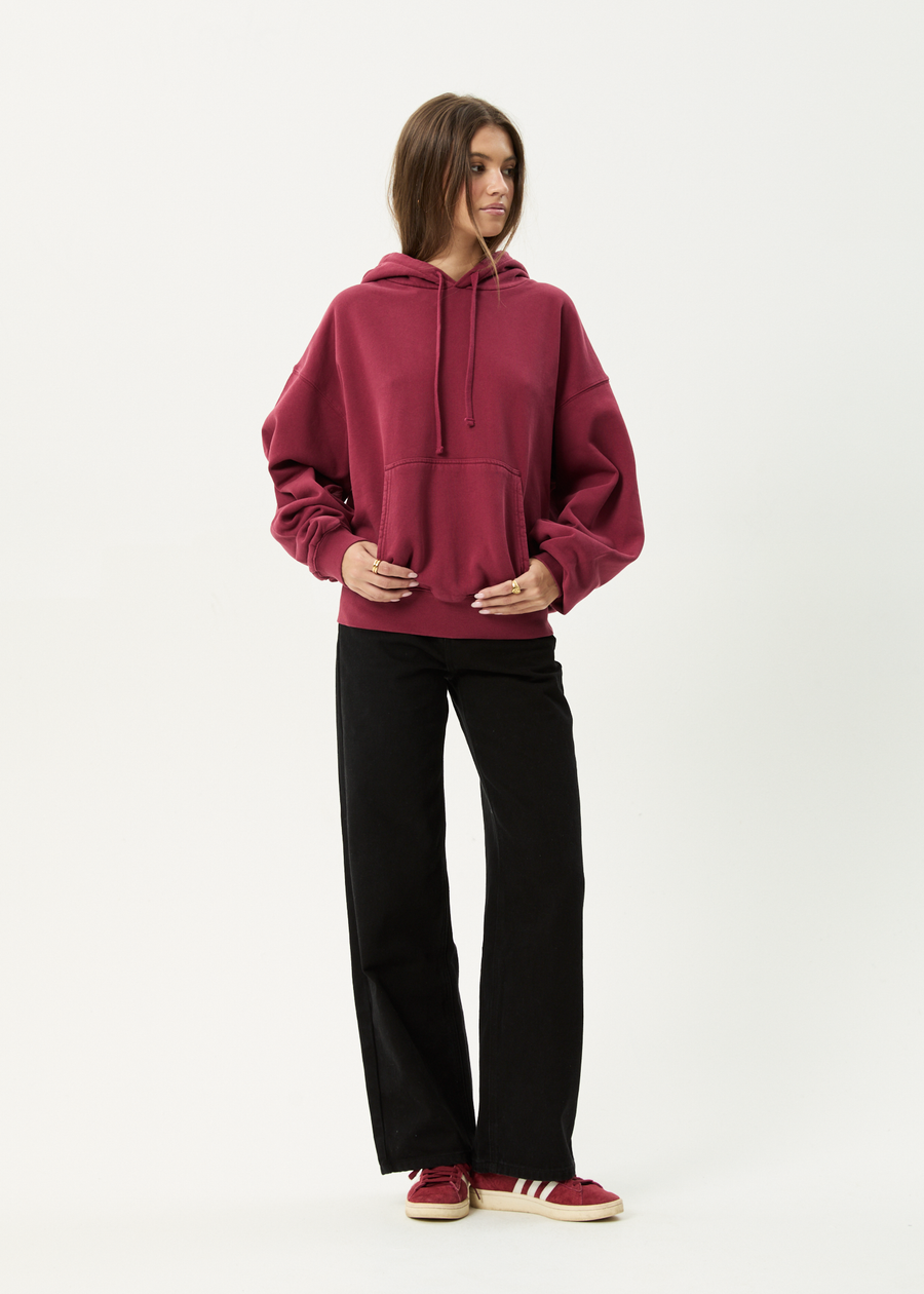 AFENDS Mens Genesis - Boxy Hoodie - Washed Burgundy