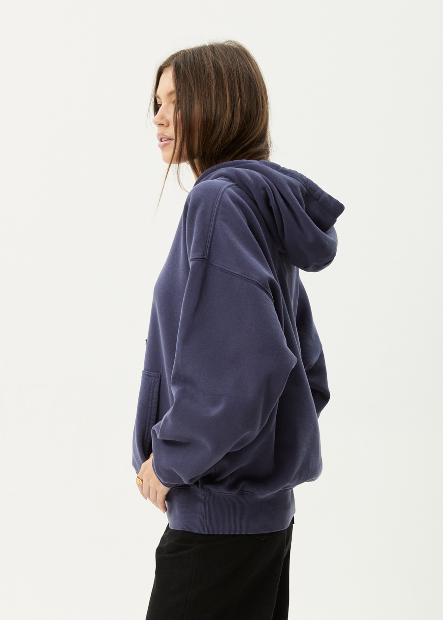 AFENDS Mens Genesis - Boxy Hoodie - Washed Deep Sea